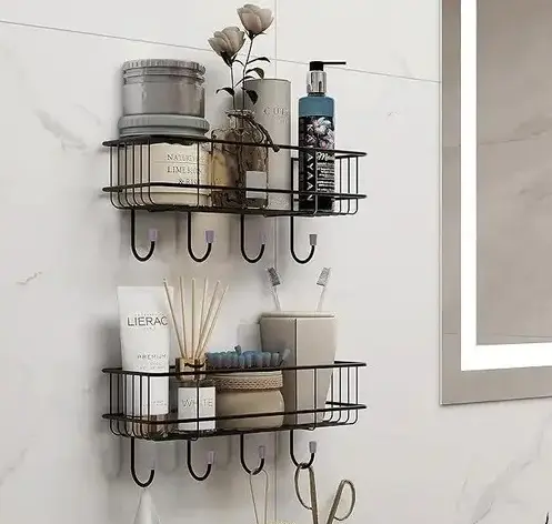 [BG-506 B] BATHROOM SHELF WITH HOOK SET OF 2  